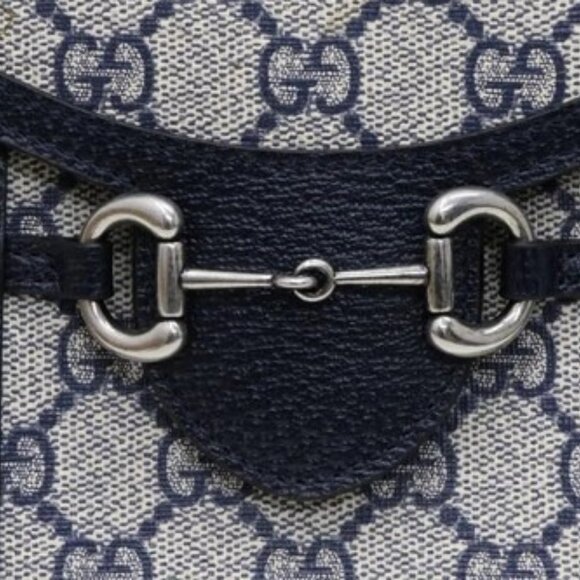Gucci GG Supreme Horsebit Pochette Shoulder Bag - Navy blue/Beige - Picture 5 of 16